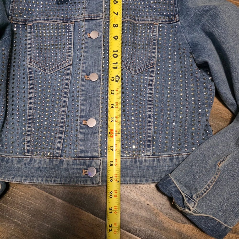 PLATINUM CHICOS Womens light‎ washDenim Jacket Rhinestones Size 1 (8)/(M) - Picture 2 of 11